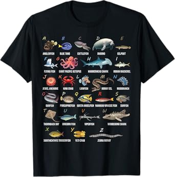 A-Z Ocean Life Alphabet Marine Creatures Exploration T-Shirt
