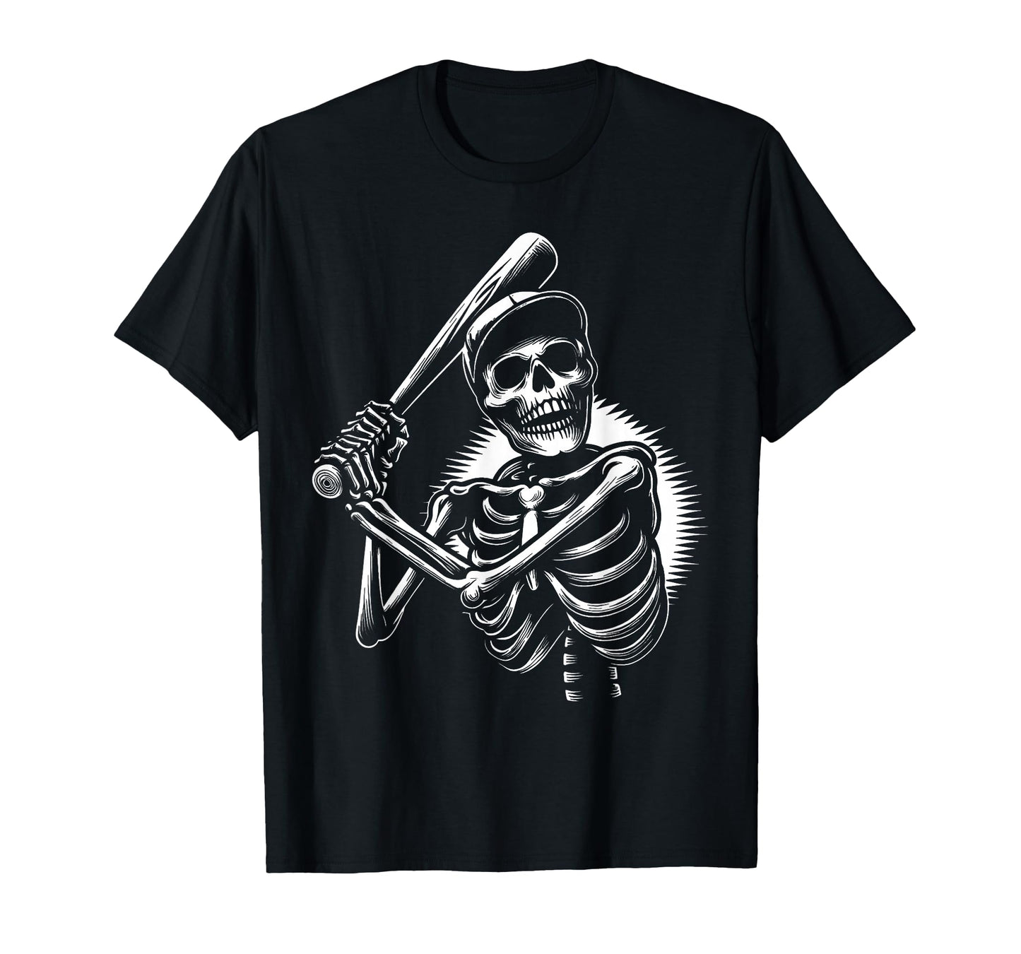 Baseball Skeleton Playing Baseball Halloween Skull Lover T-Shirt