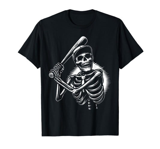 Baseball Skeleton Playing Baseball Halloween Skull Lover T-Shirt
