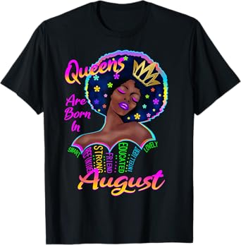 Retro Queens are Born in August Birthday Shirt Black Womens T-Shirt