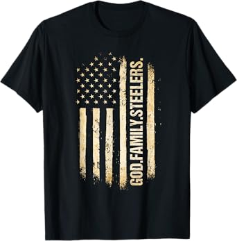 God Family Steelers Pro US American Flag Father's Day T-Shirt