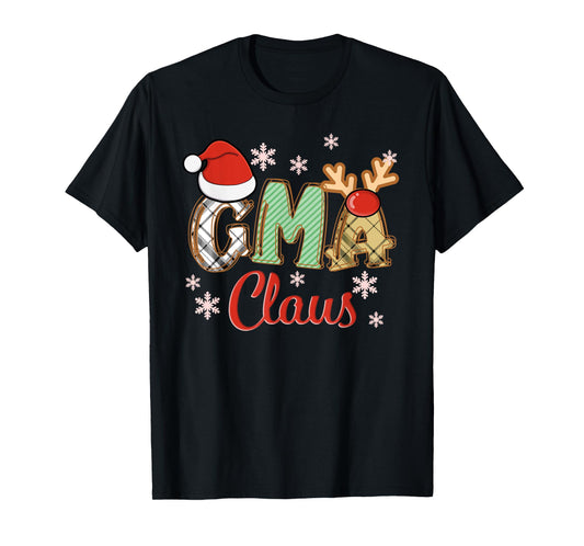 Gma Claus Santa Hat Reindeer Plaid Christmas Pajama Family T-Shirt