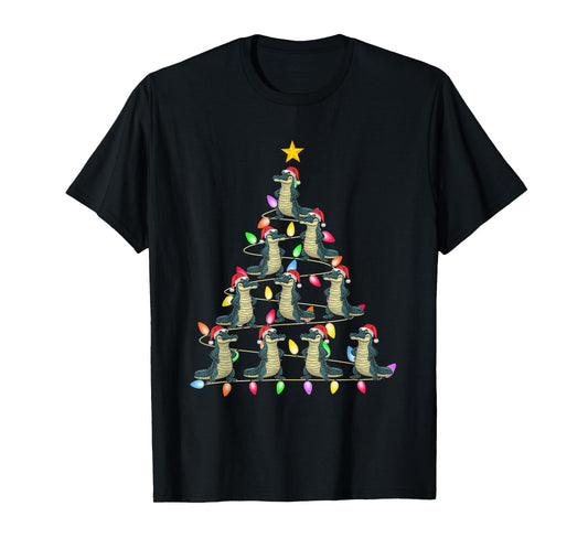 Christmas Tree Lights Men Women Santa Alligator Xmas PJs T-Shirt