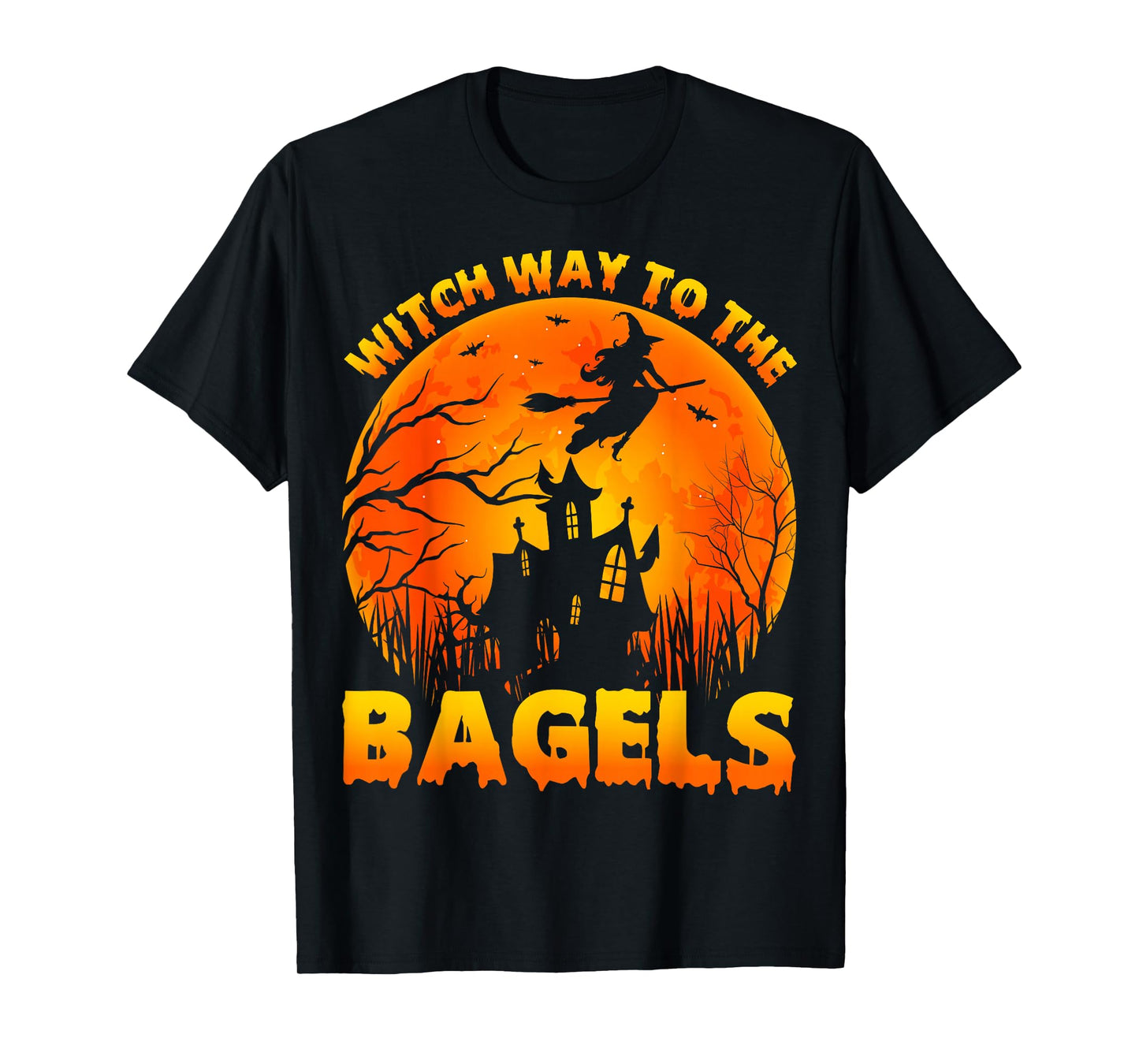 Witch Way to the Bagels - Halloween Witch Bagel Lover Pun T-Shirt