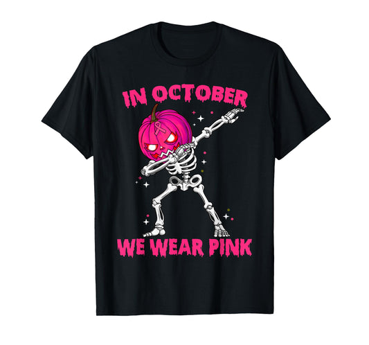 In October We Wear Pink Breast Cancer Pumpkin Halloween Boys T-Shirt
