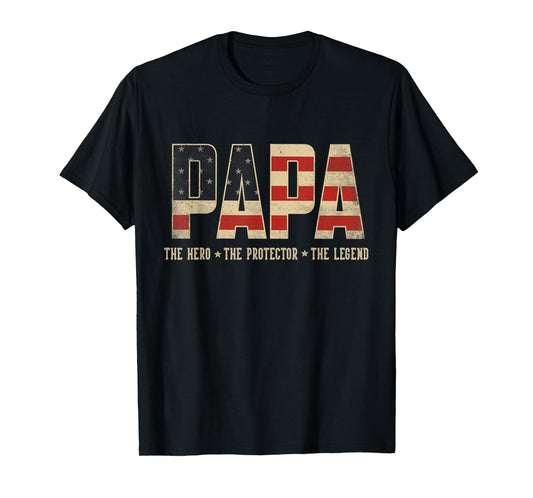 Papa Protector Hero Legend USA Flag Papa Father's Day T-Shirt