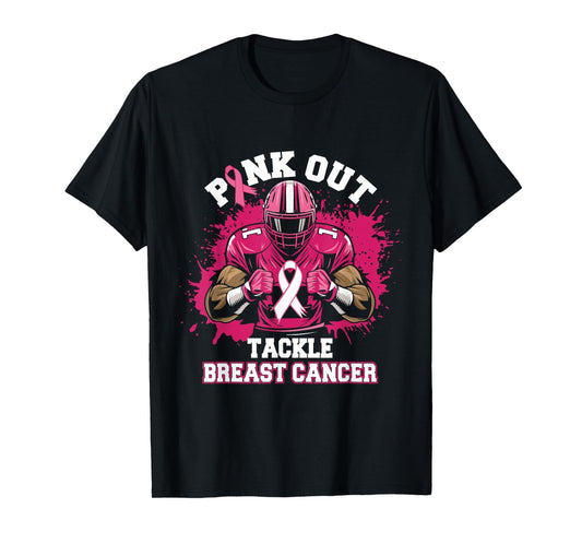Football Pink Out Tackle Breast Cancer Awareness Graphic T-Shirt