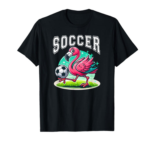 Pink Flamingo Playing Soccer T-Shirt