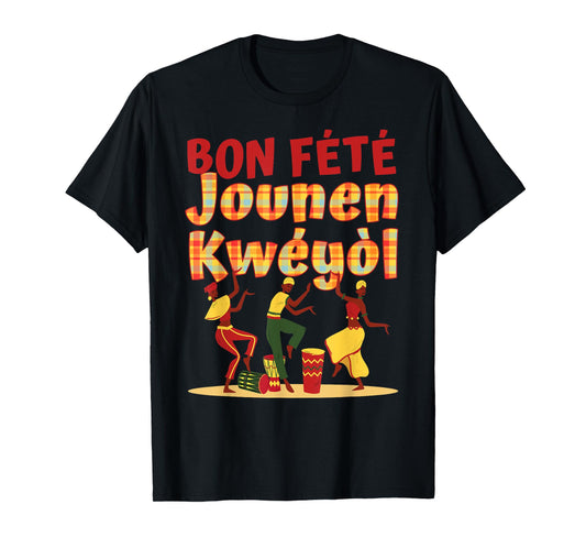 Bon Fete Jounen Kweyol, Happy Creole Day Madras Plaid T-Shirt
