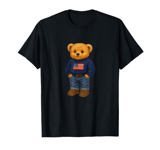 Cool American USA Teddy Bear Illustration Graphic Designs T-Shirt