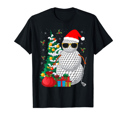 Santa Snowman Golf Ball Christmas Golfer T-Shirt