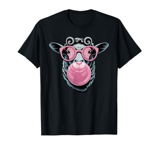 Cool Sheep Face Eating Gum And Makes A Bubble Cute Sheep T-Shirt