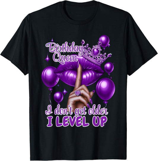 Retro Purple Birthday Queen I Dont Get Older I Level Up T-Shirt