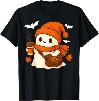 Cute Ghost Coffee Lover Halloween Latte Coffee Women Girl T-Shirt