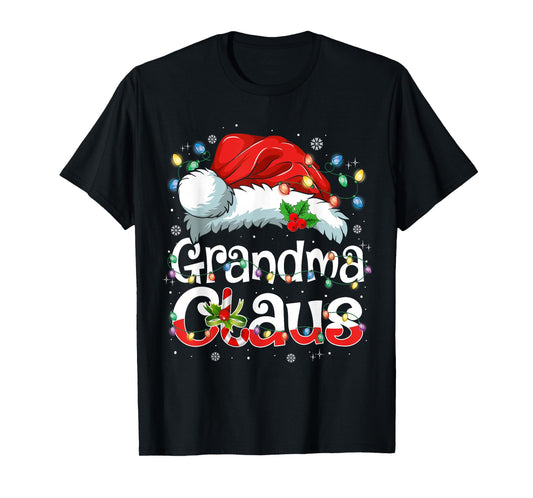 Grandma Claus Shirt Christmas Lights Pajama Family Matching T-Shirt