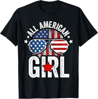 All American Girl 4th of July Shirt Daughter USA Flag Girls T-Shirt