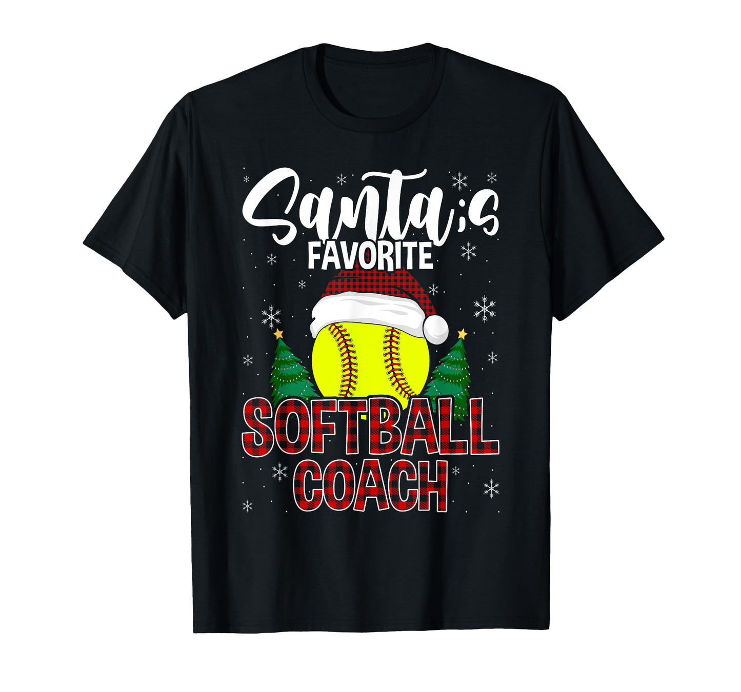 Funny Santa's Favorite Softball Coach Christmas Plaid Xmas T-Shirt