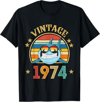 Vintage Shark Gift 51 Years Old For Men Retro Vintage 1974 T-Shirt