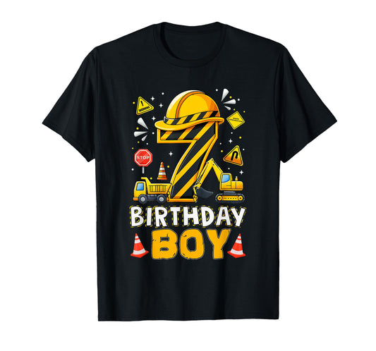 Construction 7 Year Old Birthday Boy 7th Birthday Excavator T-Shirt
