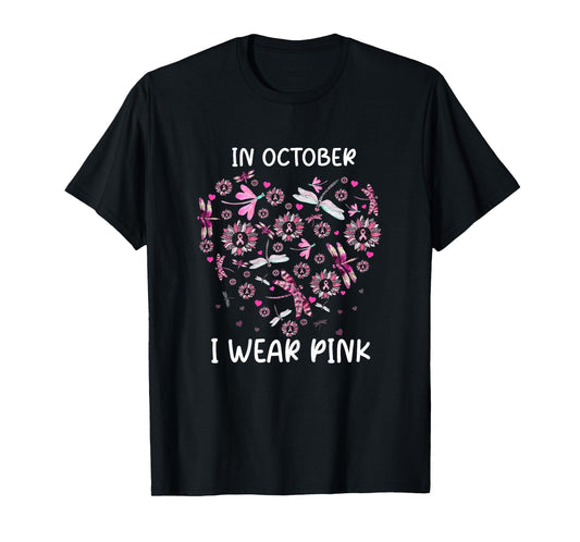Sunflower Dragonfly Pink Breast Cancer Awareness Women T-Shirt