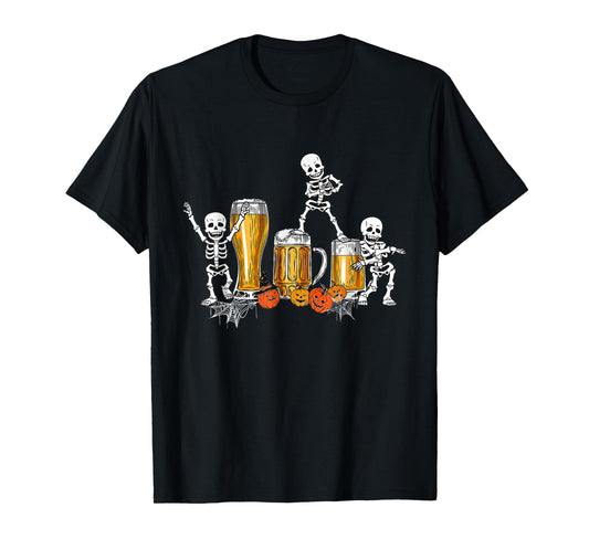 Skeleton Drinking Beer Happy Halloween T-Shirt