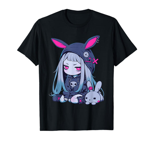 Cute E-Girl Anime Girl Goth Bunny Grunge Gothic Outfit T-Shirt