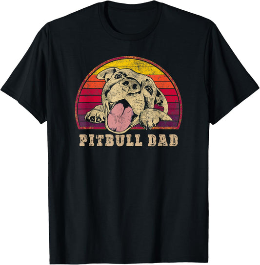 Pitbull Dad - Vintage Smiling Pitbull on Sunset T-Shirt