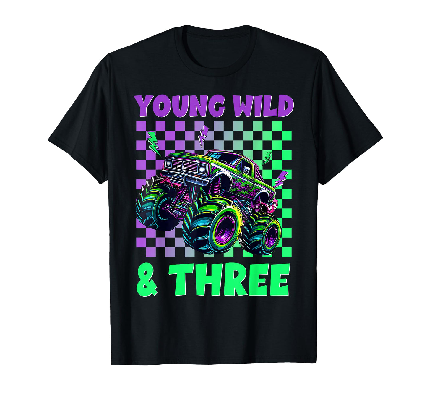 Kids 3rd Birthday Boy Monster Truck Young Wild And Three T-Shirt