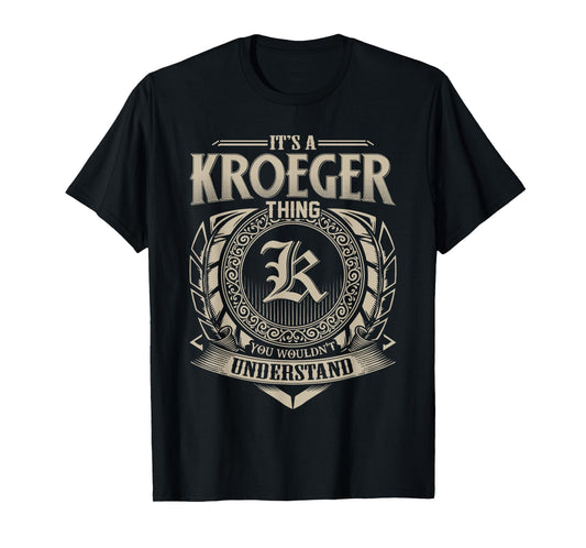 Funny Vintage KROEGER Family Name Tee - Unisex Adults - Black - Small - Short Sleeve - T-Shirt