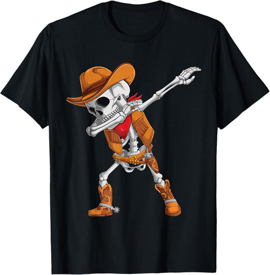 Dabbing Skeleton Cowboy Halloween Costume kids boys men dab T-Shirt