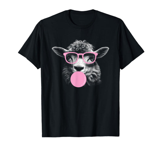 Cool Sheep Face Eating Gum And Makes A Bubble Tee Cute Sheep T-Shirt