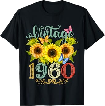 Sunflower Floral Butterfly Vintage 1960 Funny 65th Birthday T-Shirt