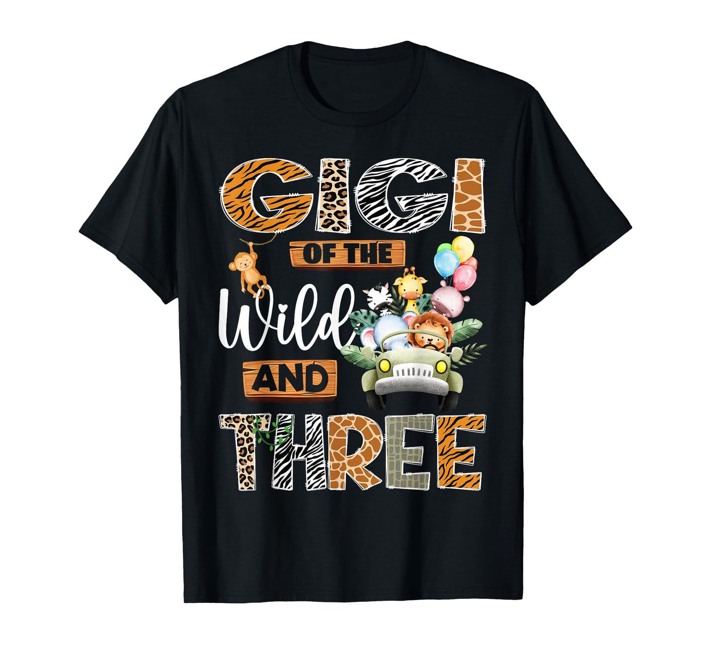 Gigi of The Wild and Three 3Rd Birthday Boy Safari Truck T-Shirt