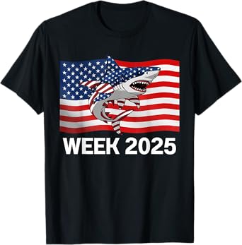 Shark 2025 Week Passion For Funny Shark USA Flag 4th of July T-Shirt