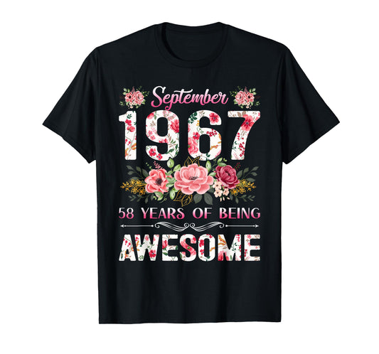 58 Year Old Floral September 1967 58th Birthday Gifts Women T-Shirt