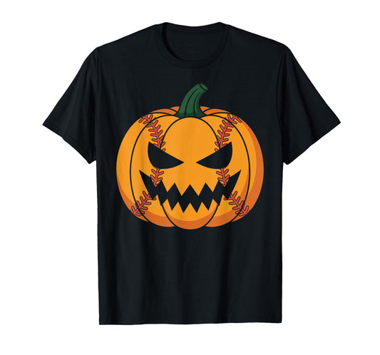 Funny Baseball Scary Pumpkin Vintage Costume Halloween T-Shirt