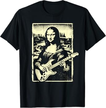 Mona Lisa Guitar Music Teacher Novelty Funny Electric Guitar Men Women Girls Kids T-Shirt