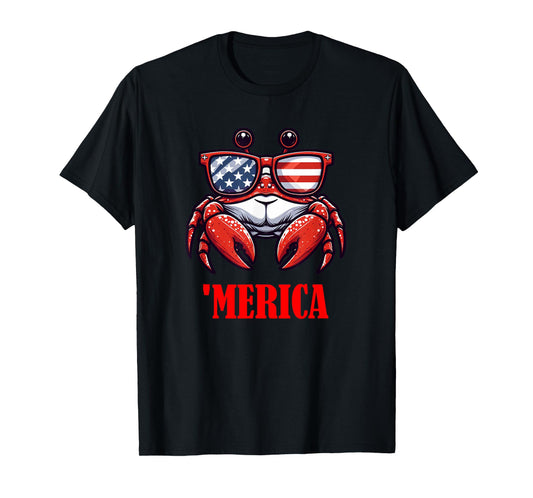 crab Merica 4th of July US Flag Patriotic T-Shirt for Women Kids Men