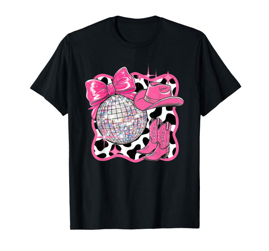 Aesthetic Coquette Western Cowgirl Cowboy Boot Hat Disco Bow T-Shirt