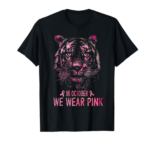 Tiger In October We Wear Pink Breast Cancer Awareness 2022 T-Shirt