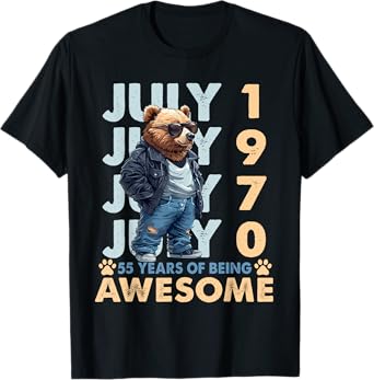 55th Birthday Bear Legends July 1970 55 Years Old For Mens T-Shirt