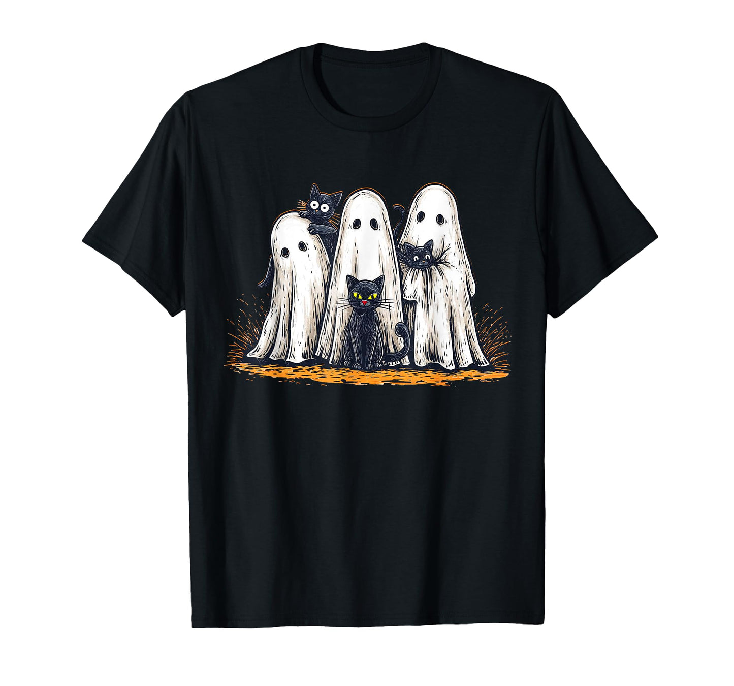 Funny Ghosts Holding Black Cats Halloween Ghost Cat Lovers T-Shirt