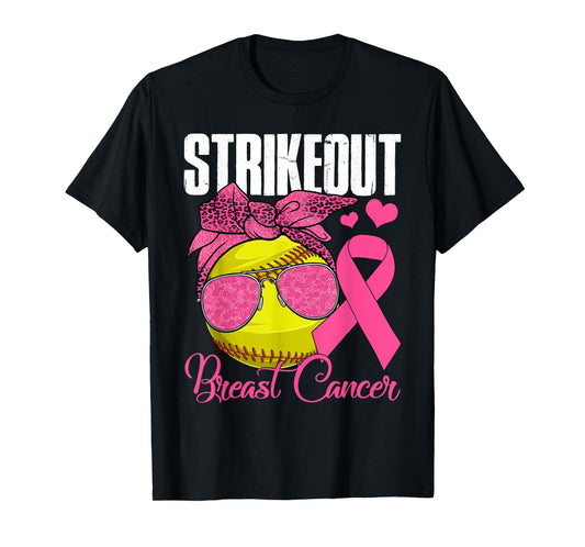 Strike Out Breast Cancer Softball Ball & Pink Ribbon Women T-Shirt