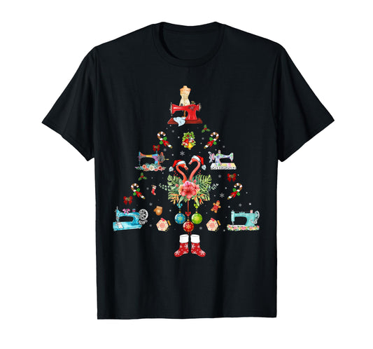 Flamingo Quilting Machine Christmas T-Shirt