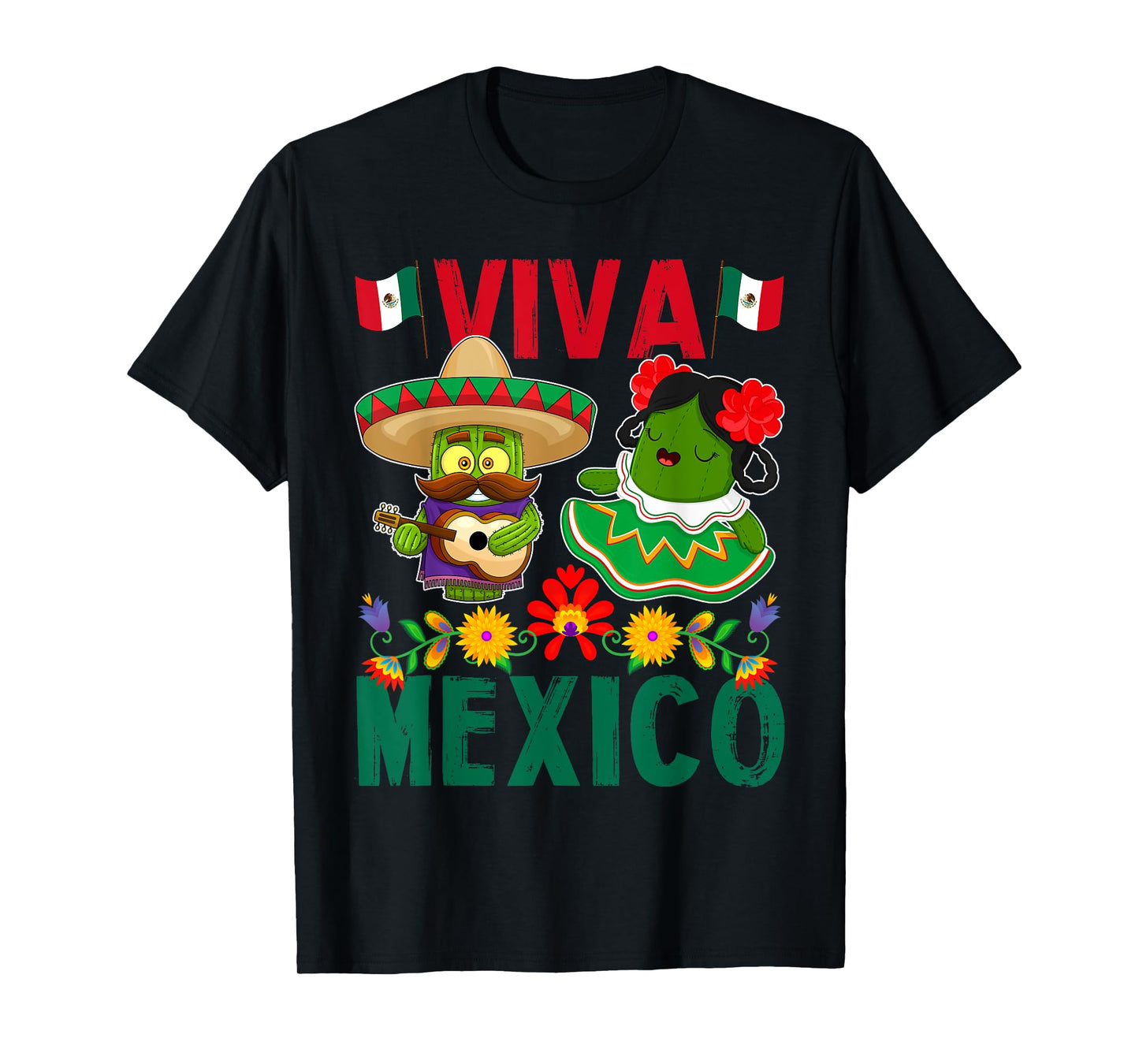 Viva Mexico Mexican Independence Day Mexican Flag Guitar T-Shirt