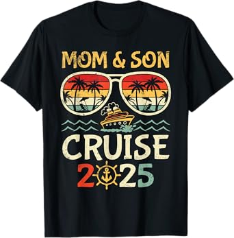 P8Shop New Trip 2025 Mom & Son Tropical Family Vacation T-Shirt - Black, Unisex-Adults/Kids, Short Sleeve, T-Shirt, Solid, Crew Neck, Medium, Summer