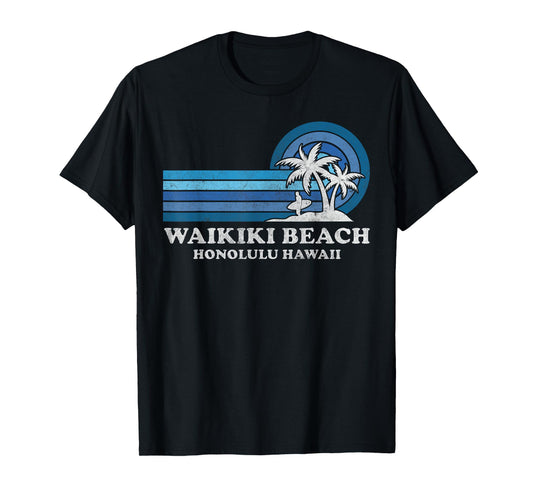 Waikiki Beach Honolulu Hawaii Family Summer Vacation Vintage T-Shirt
