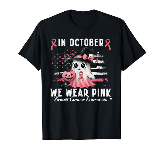 Breast Cancer Shirt for Women in October We Wear Pink Ghost T-Shirt