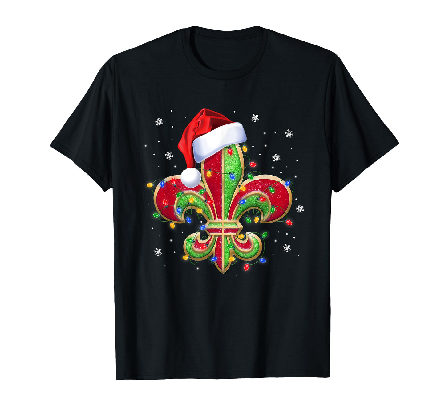 Fleur De Lis Christmas Ornament with Santa Hat Xmas Lights T-Shirt