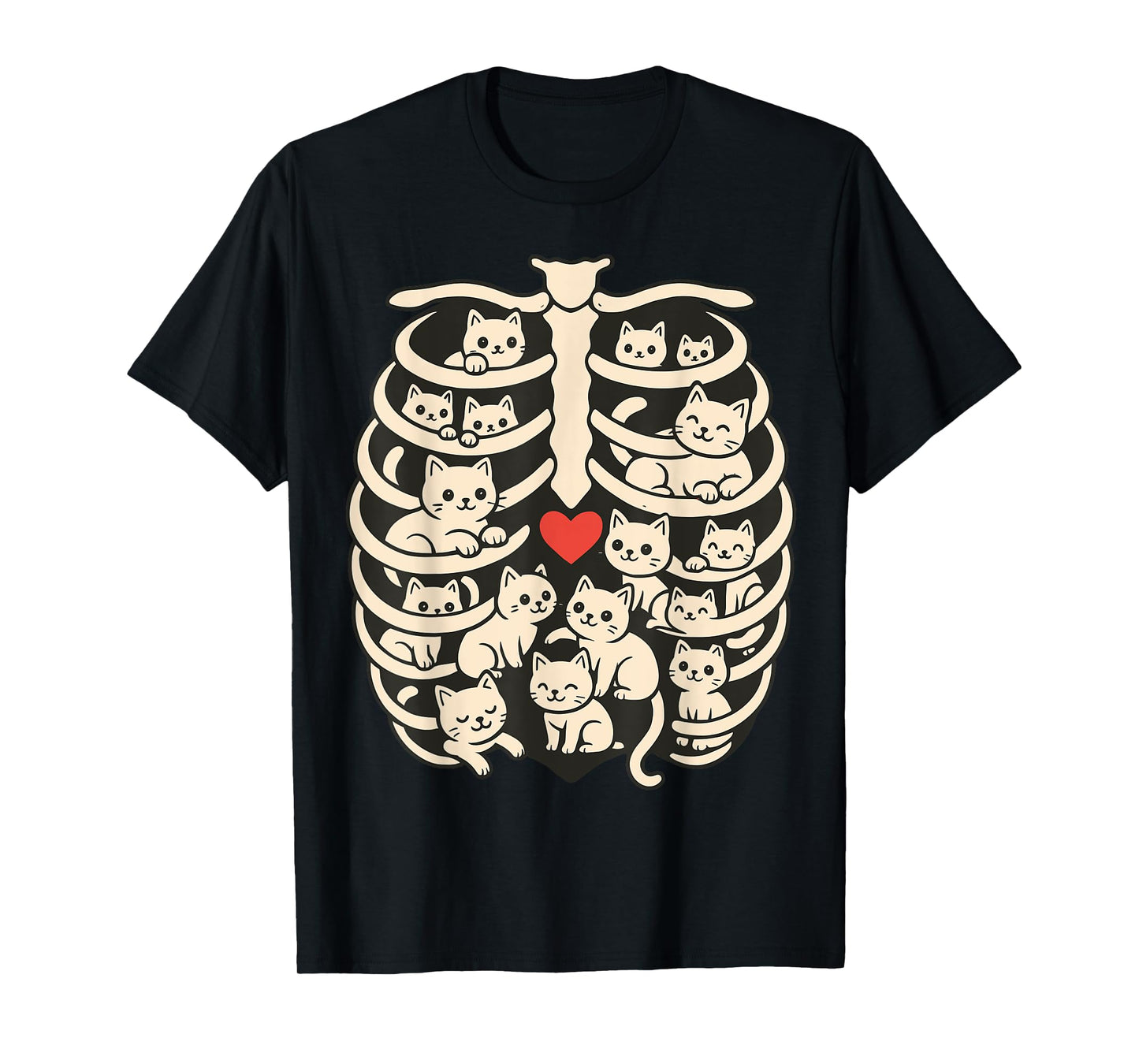 Cute Skeleton Ribcage Full of Cats Halloween Cat Lover T-Shirt